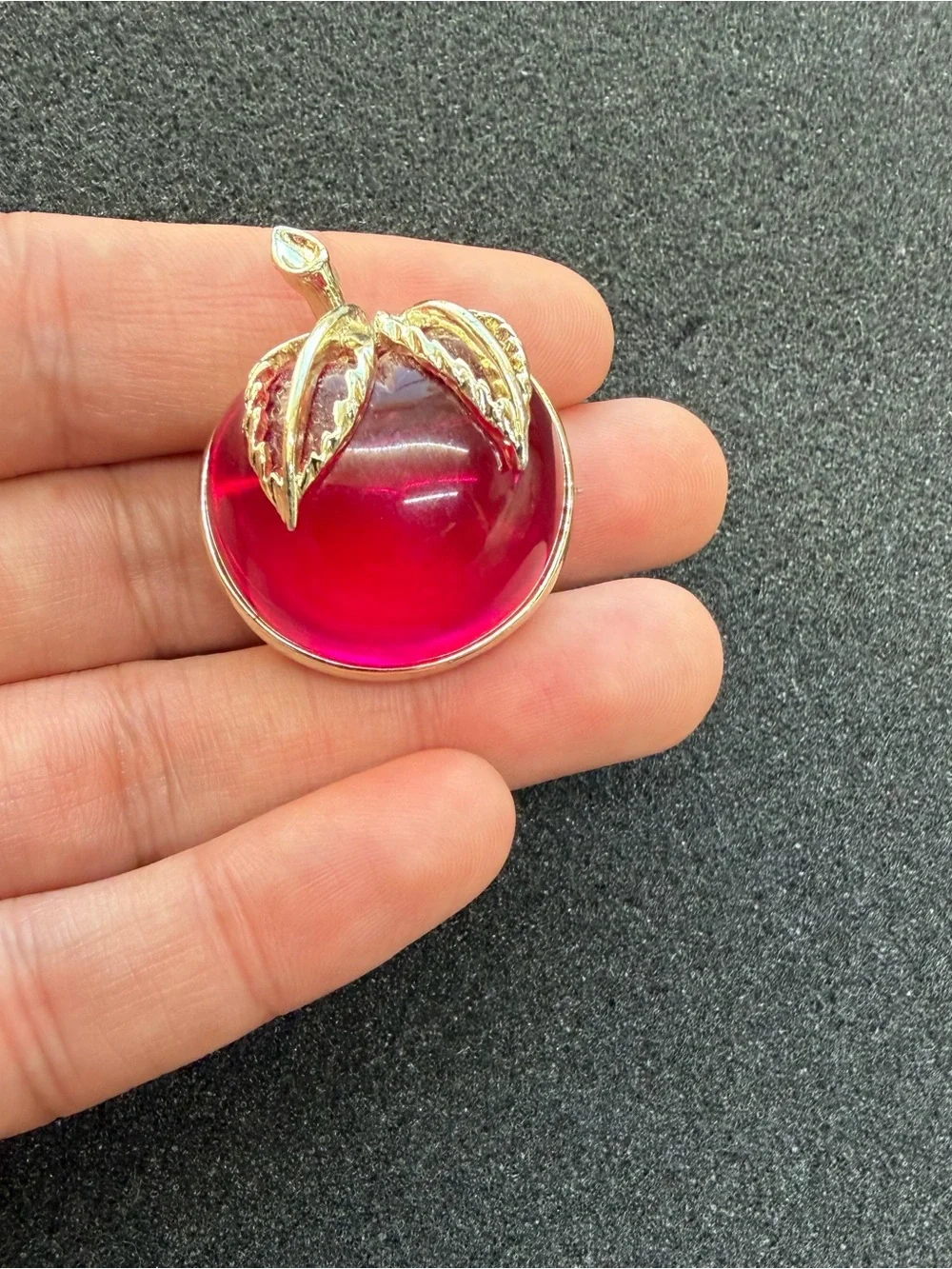 Vintage Sarah Coventry Apple Cherry Red Gold Brooch Pin